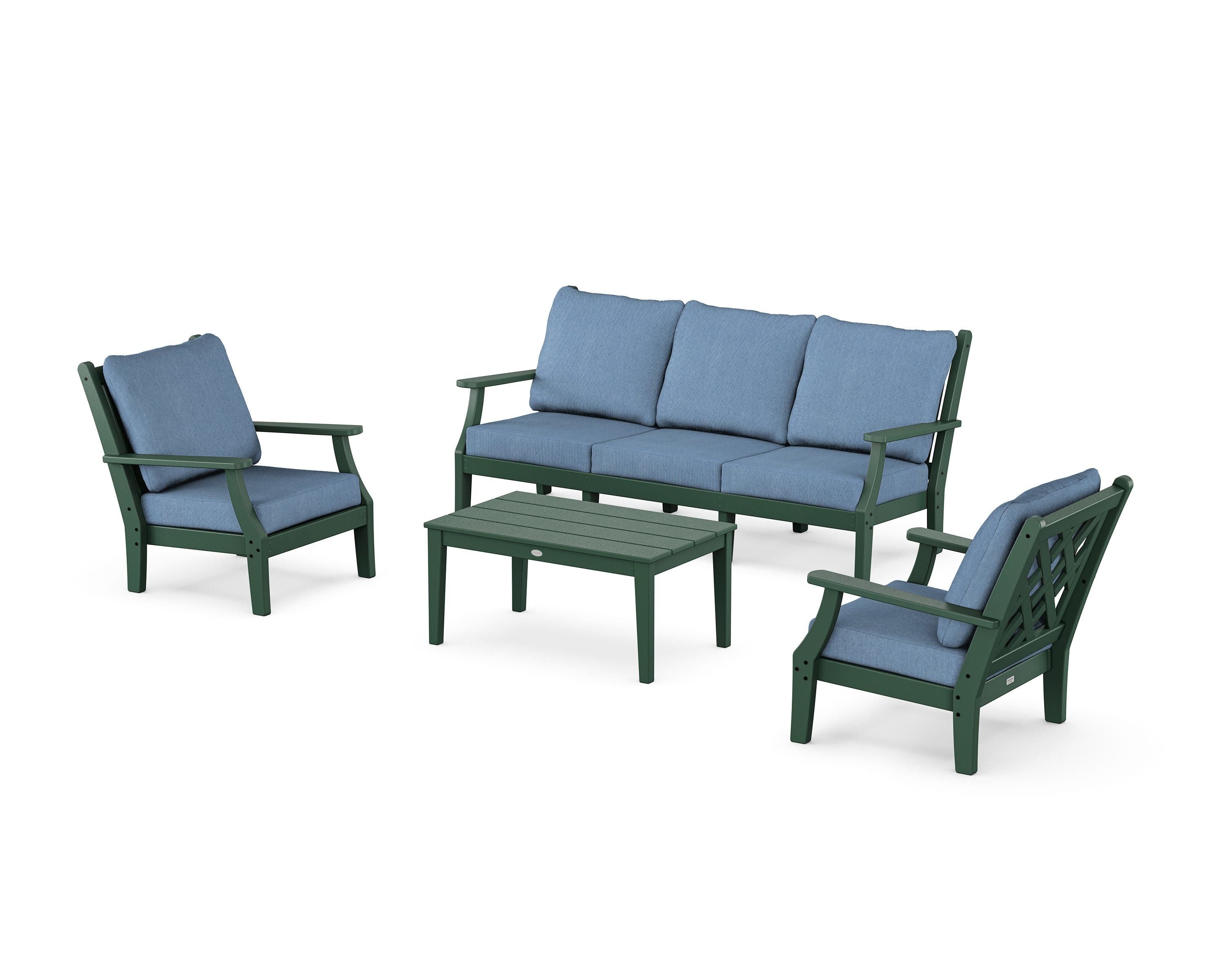 Country Living Wovendale 4-Piece Deep Seating Set with Sofa in Green / Sky Blue