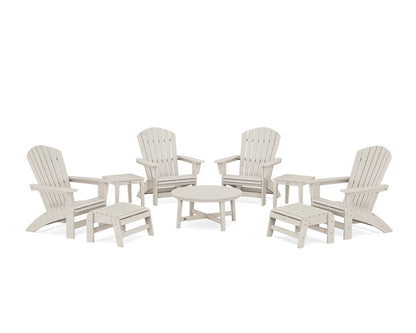 POLYWOOD® Nautical Grand Adirondack 9-Piece Conversation Set in Sand