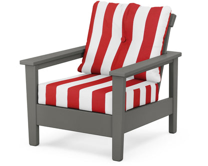 POLYWOOD® Prescott Deep Seating Chair in Slate Grey / Cabana Stripe Crimson