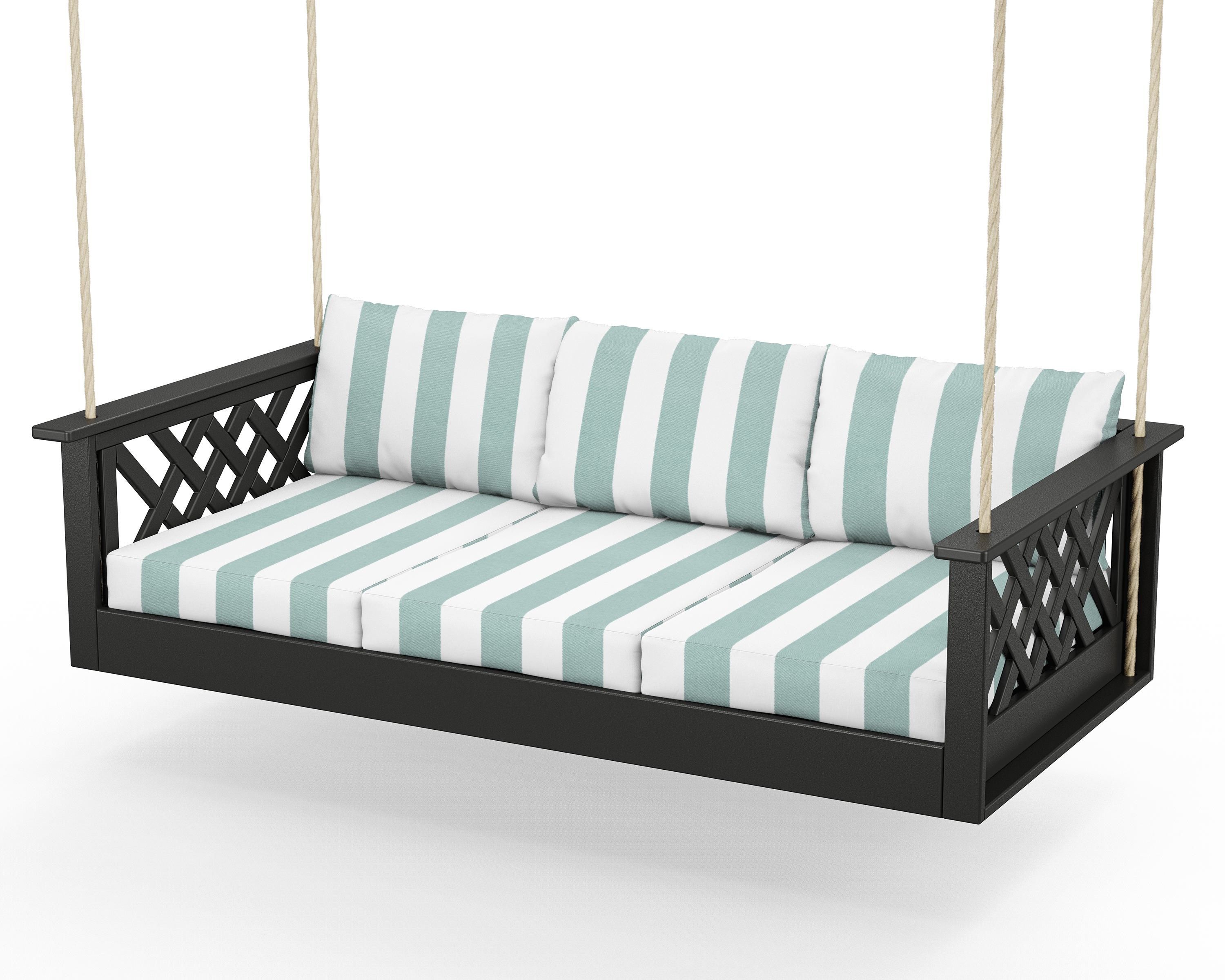 Country Living Wovendale Daybed Swing in Black / Cabana Stripe Glacier Spa