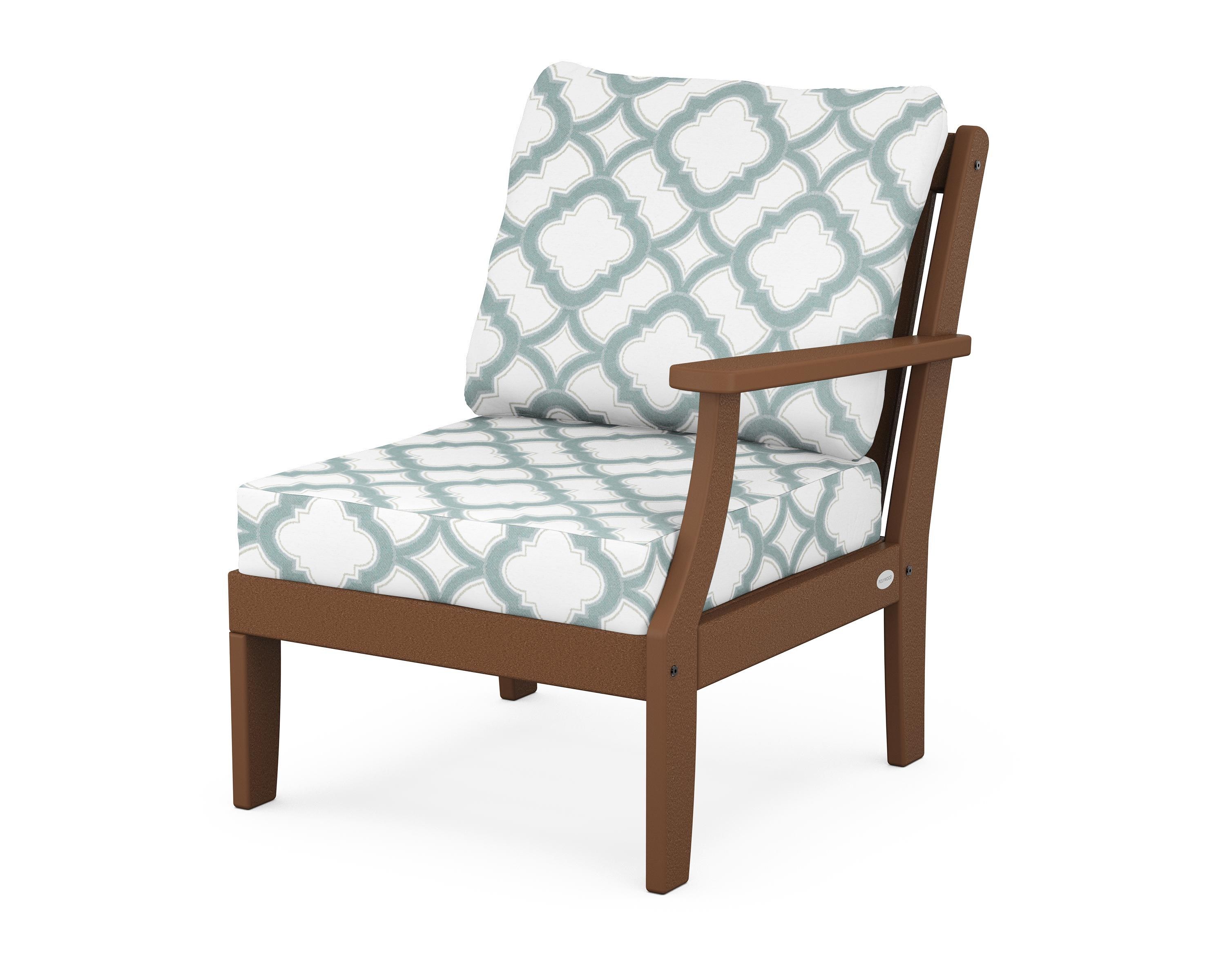 POLYWOOD® Braxton Modular Right Arm Chair in Teak / Trellis Glacier Spa