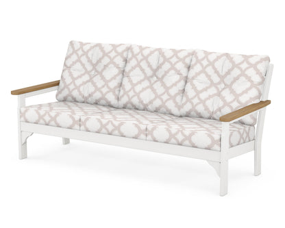 POLYWOOD® Vineyard Deep Seating Sofa in White / Natural / Trellis Dune Burlap