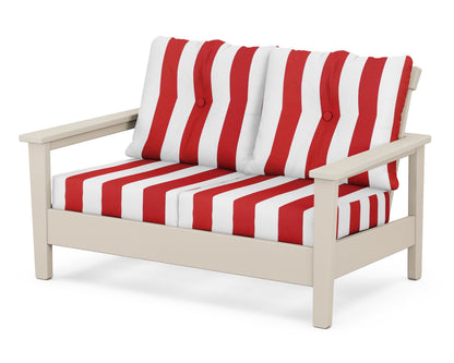 POLYWOOD® Prescott Deep Seating Loveseat in Sand / Cabana Stripe Crimson