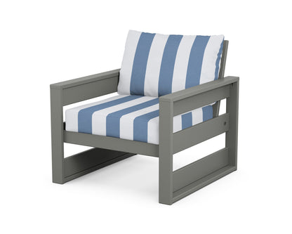 POLYWOOD® Westport Club Chair in Slate Grey / Cabana Stripe Sky Blue