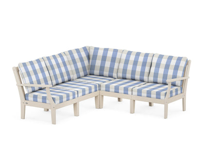 POLYWOOD® Braxton Modular 5-Piece Deep Seating Set in Sand / Buffalo Plaid Sky Blue