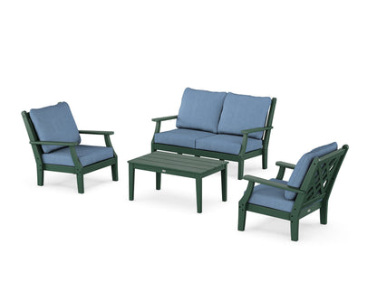Country Living Wovendale 4-Piece Deep Seating Set with Loveseat in Green / Sky Blue