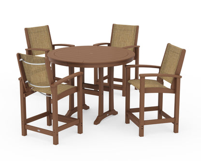 POLYWOOD® Coastal 5-Piece Counter Set in Teak / Burlap Sling