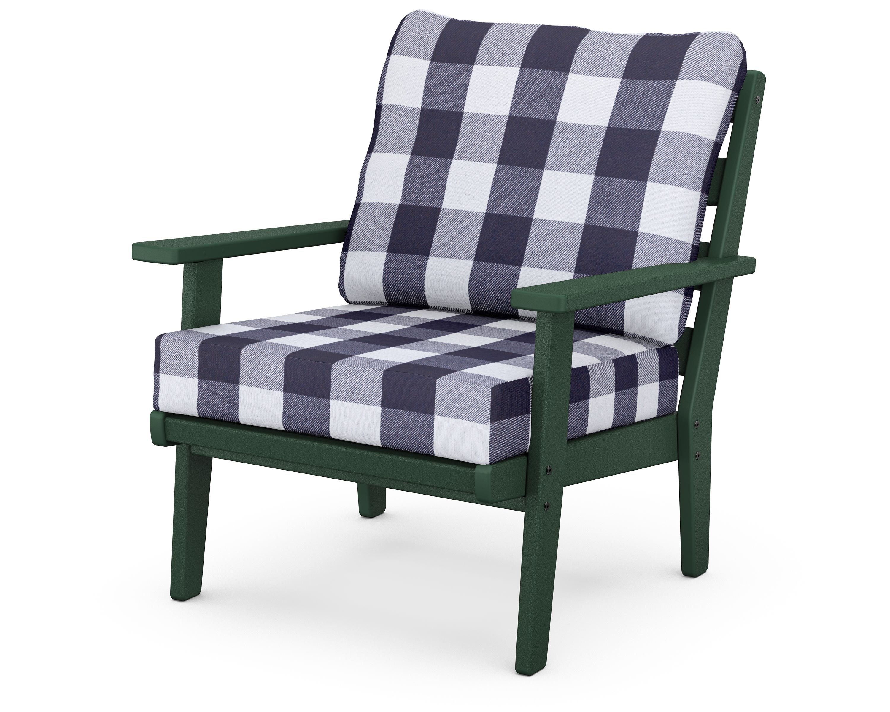 POLYWOOD® Grant Park Deep Seating Chair in Green / Buffalo Plaid Navy