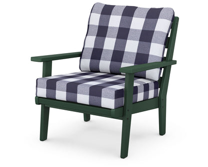 POLYWOOD® Grant Park Deep Seating Chair in Green / Buffalo Plaid Navy