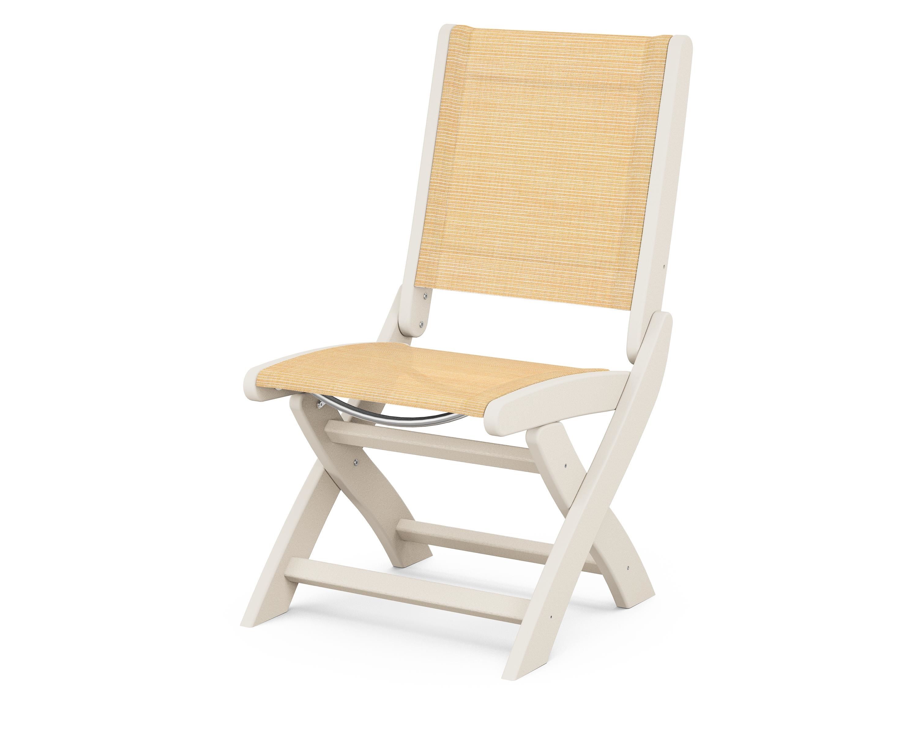 POLYWOOD® Coastal Folding Side Chair in Sand / Dupioni Apricot Sling