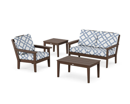 Country Living Wovendale 4-Piece Deep Seating Set in Mahogany / Trellis Sky Blue