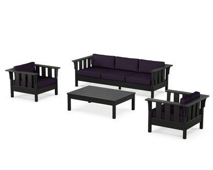 Martha Stewart by POLYWOOD® Acadia 4-Piece Deep Seating Set with Sofa in Black / Navy Linen