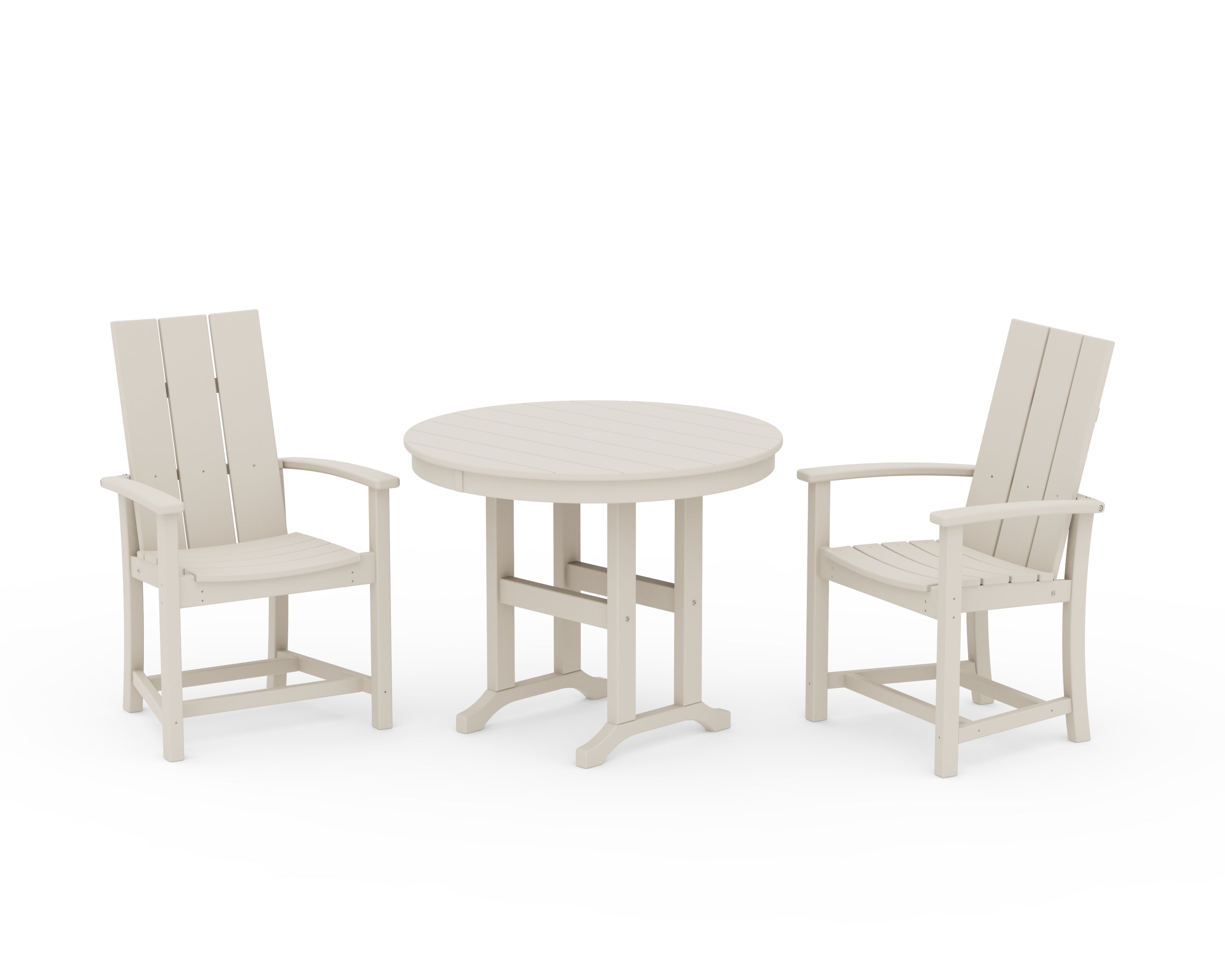 POLYWOOD® Modern Adirondack 3-Piece Round Farmhouse Dining Set in Sand