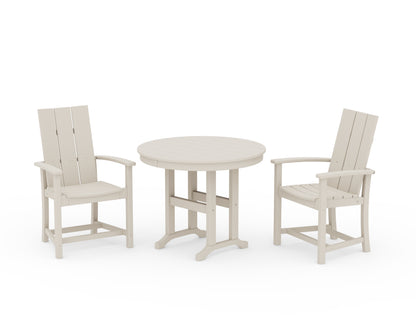 POLYWOOD® Modern Adirondack 3-Piece Round Farmhouse Dining Set in Sand