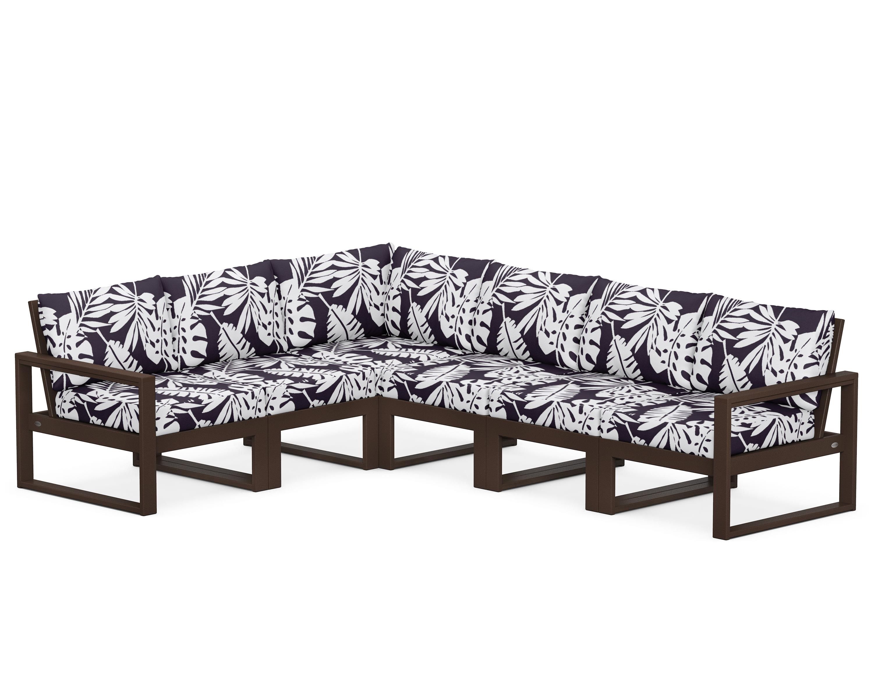 POLYWOOD® EDGE 6-Piece Modular Deep Seating Set in Mahogany / Leaf Navy