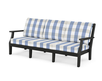 Martha Stewart by POLYWOOD® Chinoiserie Deep Seating Sofa in Black / Buffalo Plaid Sky Blue