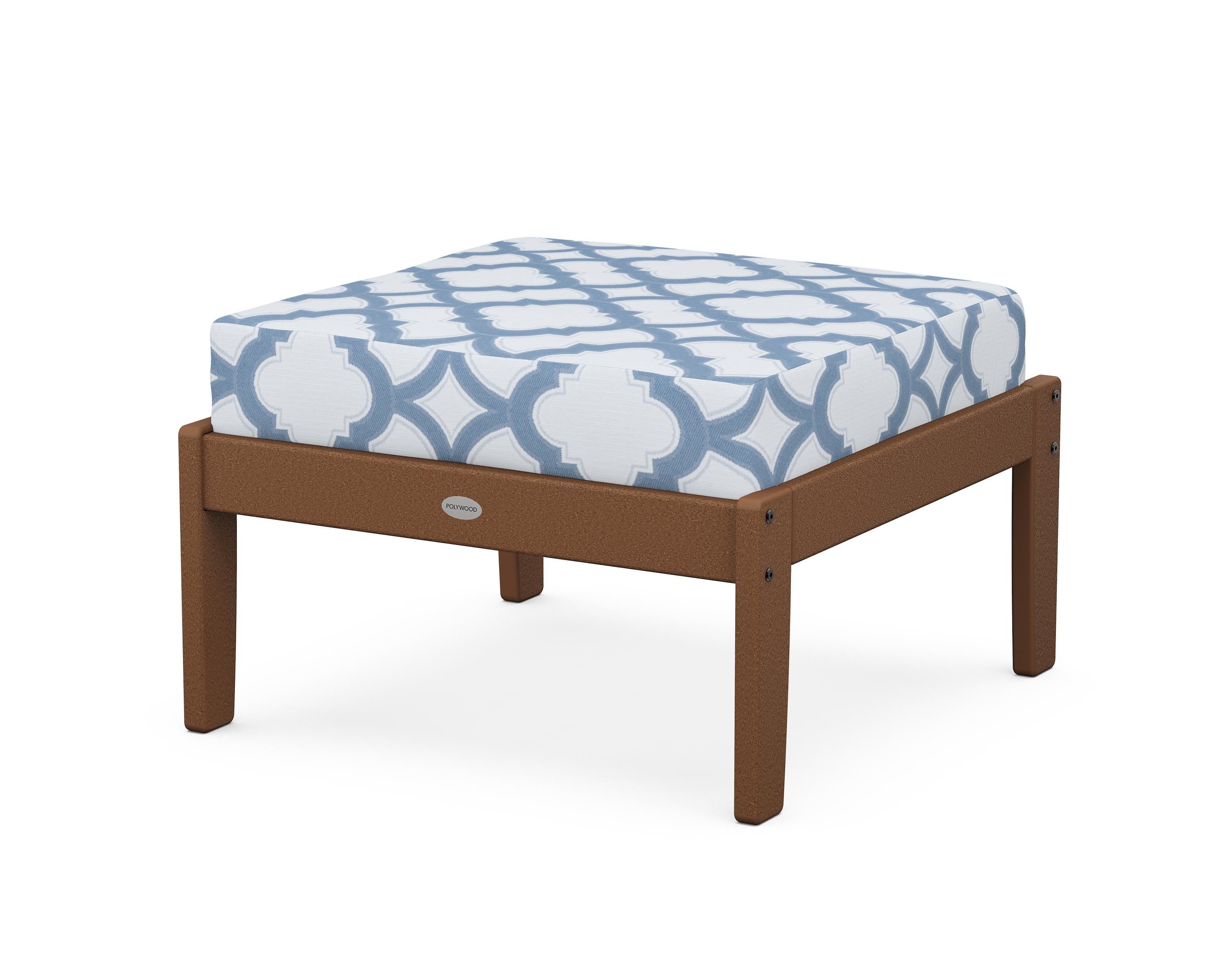 POLYWOOD® Braxton Deep Seating Ottoman in Teak / Trellis Sky Blue