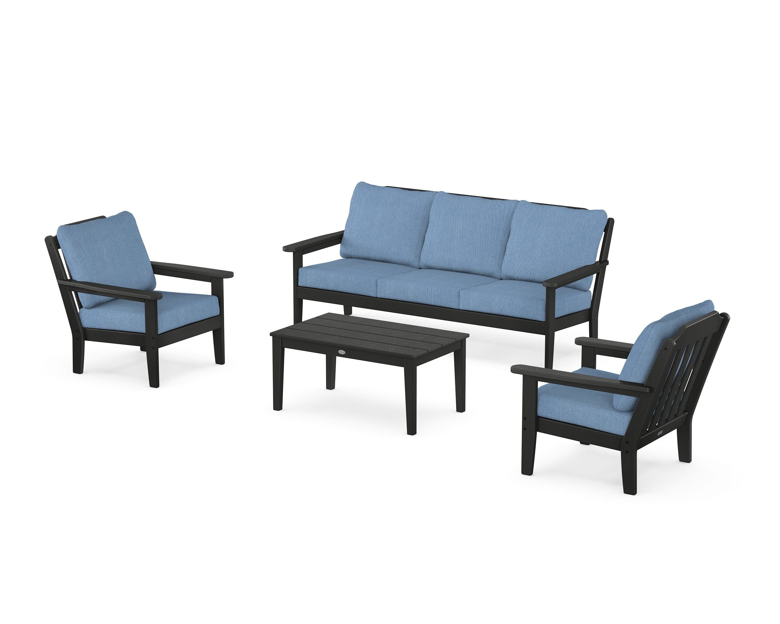 Country Living Cottage 4-Piece Deep Seating Set with Sofa in Black / Sky Blue