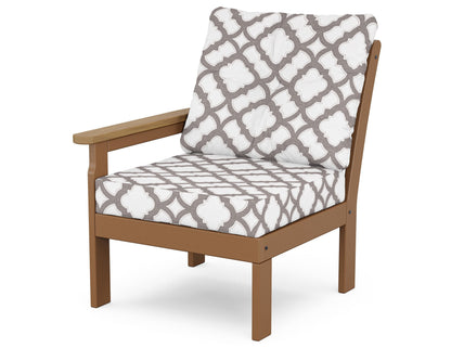 POLYWOOD® Vineyard Modular Left Arm Chair in Teak / Natural / Trellis Grey Mist