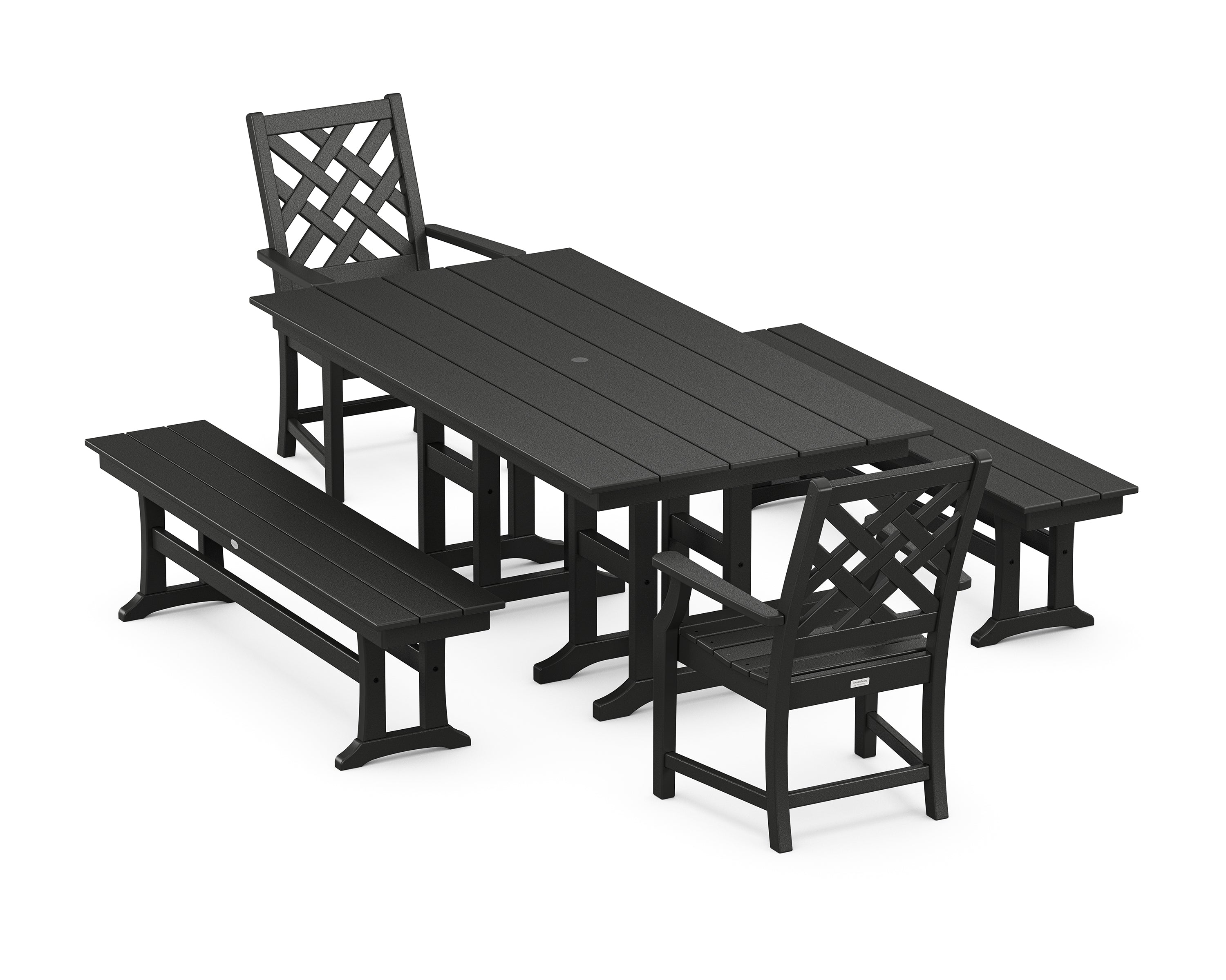 Country Living Wovendale 5-Piece Farmhouse Dining Set with Benches in Black
