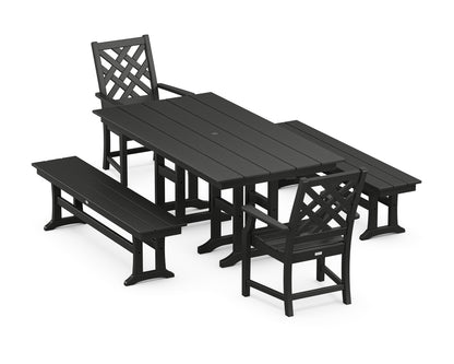 Country Living Wovendale 5-Piece Farmhouse Dining Set with Benches in Black