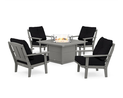 POLYWOOD® Mission 5-Piece Deep Seating Set with Fire Pit Table in Slate Grey / Midnight Linen