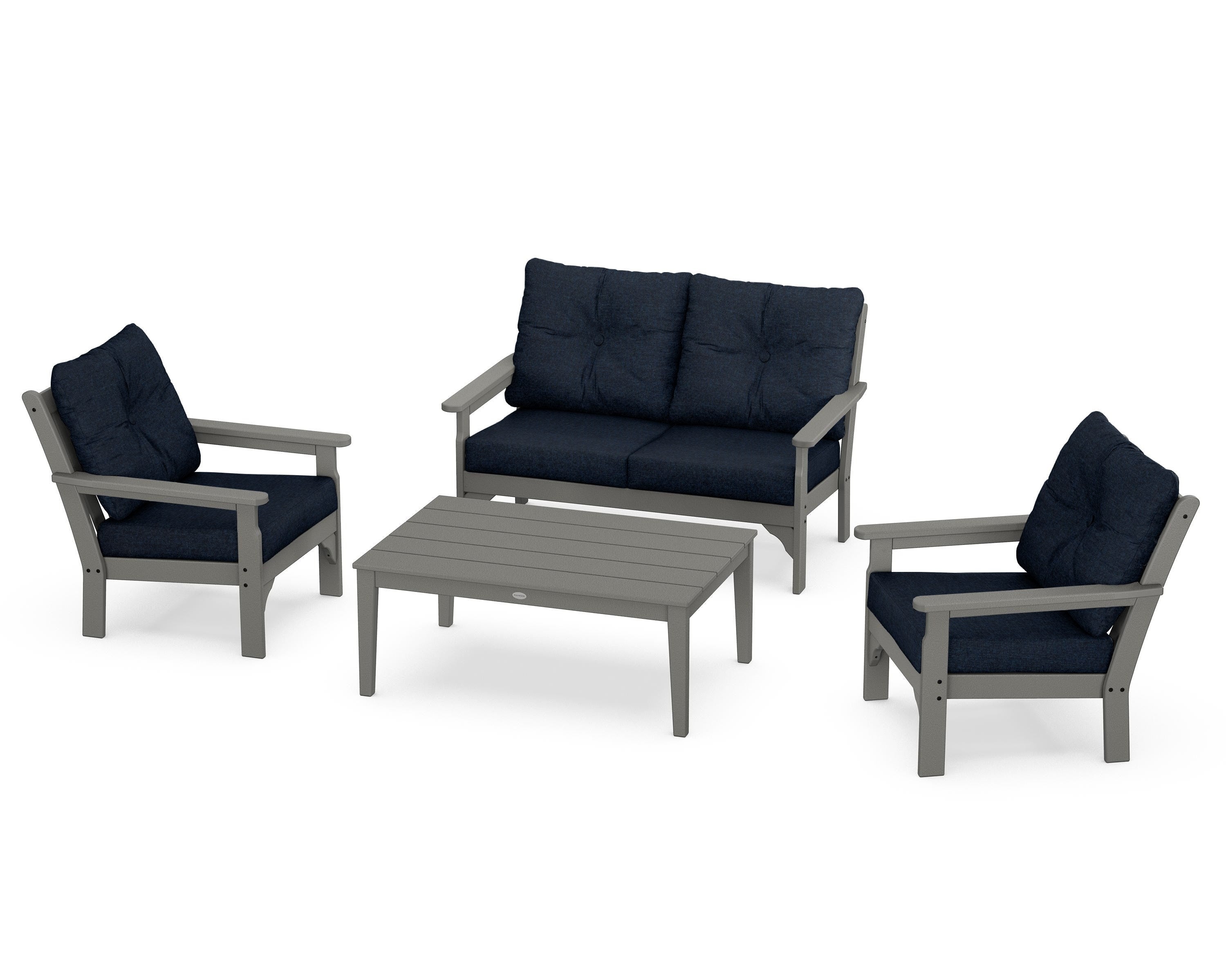 POLYWOOD® Vineyard 4-Piece Deep Seating Set in Slate Grey / Marine Indigo