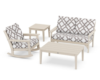 POLYWOOD® Vineyard 4-Piece Deep Seating Rocker Set in Sand / Trellis Grey Mist