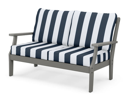 POLYWOOD® Braxton Deep Seating Loveseat in Slate Grey / Cabana Stripe Marine Indigo