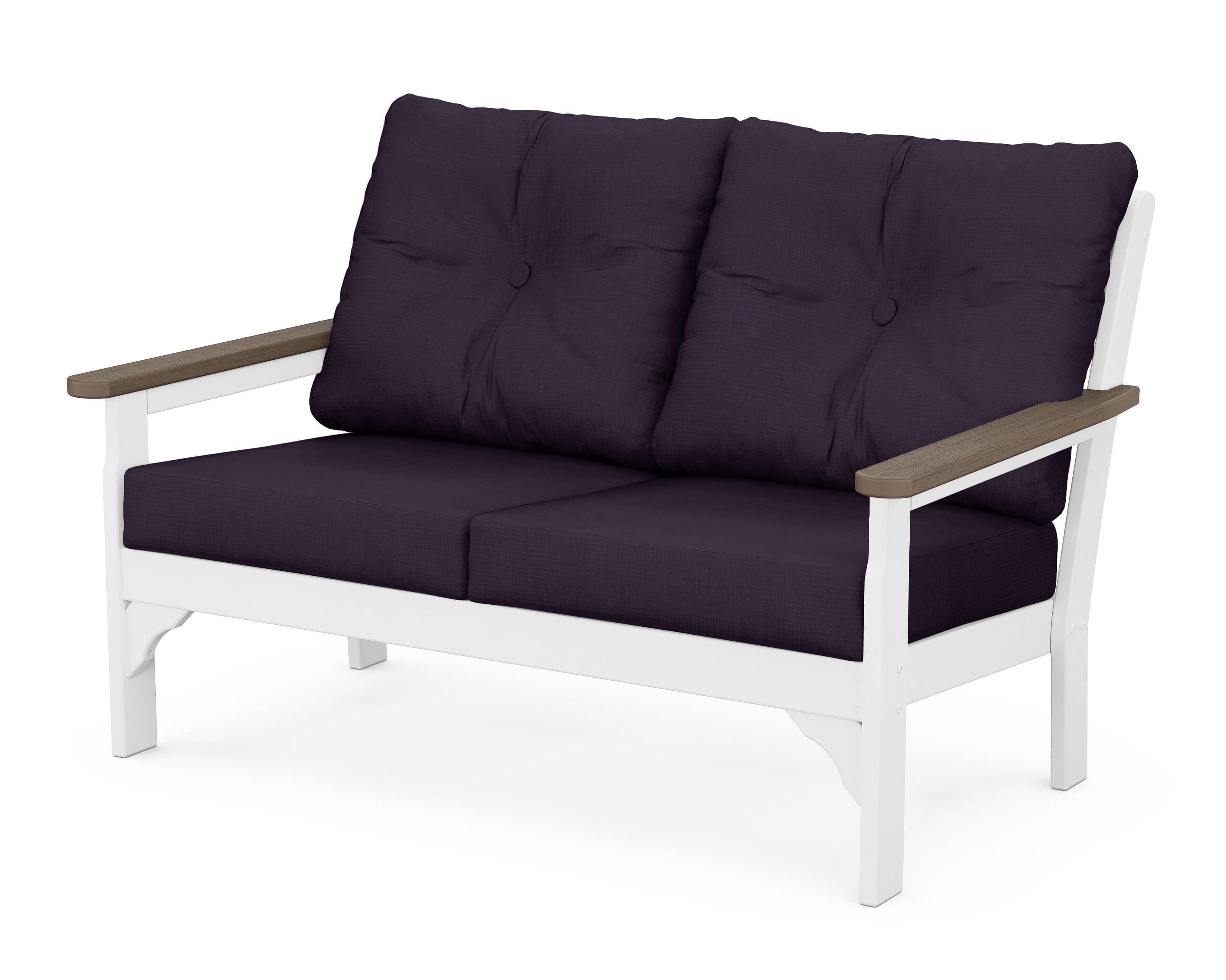 POLYWOOD® Vineyard Deep Seating Loveseat in White / Kona / Navy Linen