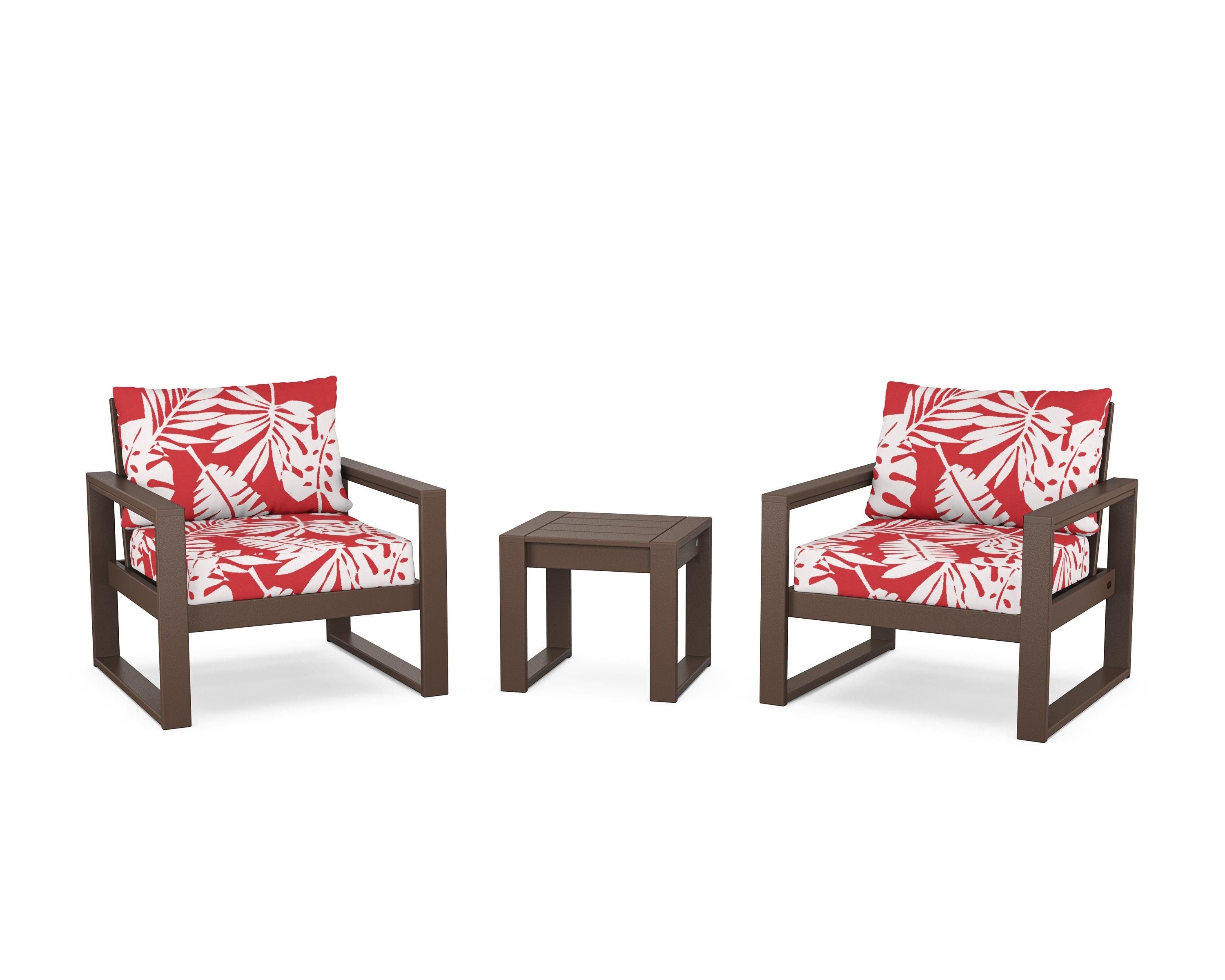POLYWOOD® EDGE Sectional 3-Piece Deep Seating Set in Mahogany / Leaf Crimson