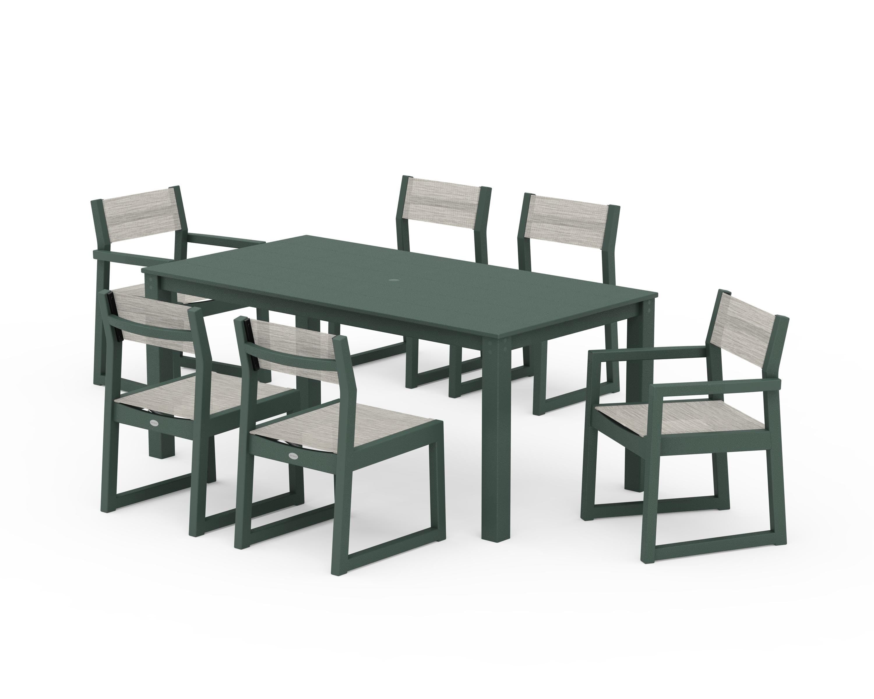 POLYWOOD® EDGE Sling 7-Piece Parsons Dining Set in Green / Birch Sling