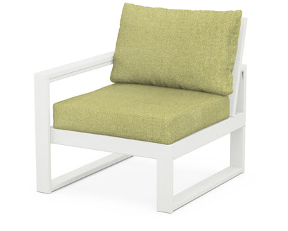 POLYWOOD® EDGE Modular Left Arm Chair in Vintage White / Chartreuse Boucle