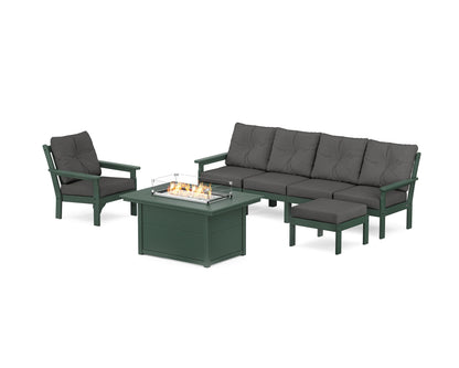 POLYWOOD® Vineyard Sectional Lounge and Fire Pit Set in Green / Spectrum Carbon