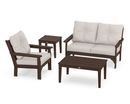 POLYWOOD® Vineyard 4-Piece Deep Seating Set in Mahogany / Dune Burlap