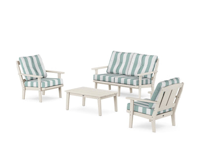 POLYWOOD® Mission 4-Piece Deep Seating Set with Loveseat in Sand / Cabana Stripe Glacier Spa