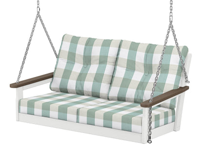 POLYWOOD® Vineyard Deep Seating Swing in White / Kona / Buffalo Plaid Glacier Spa