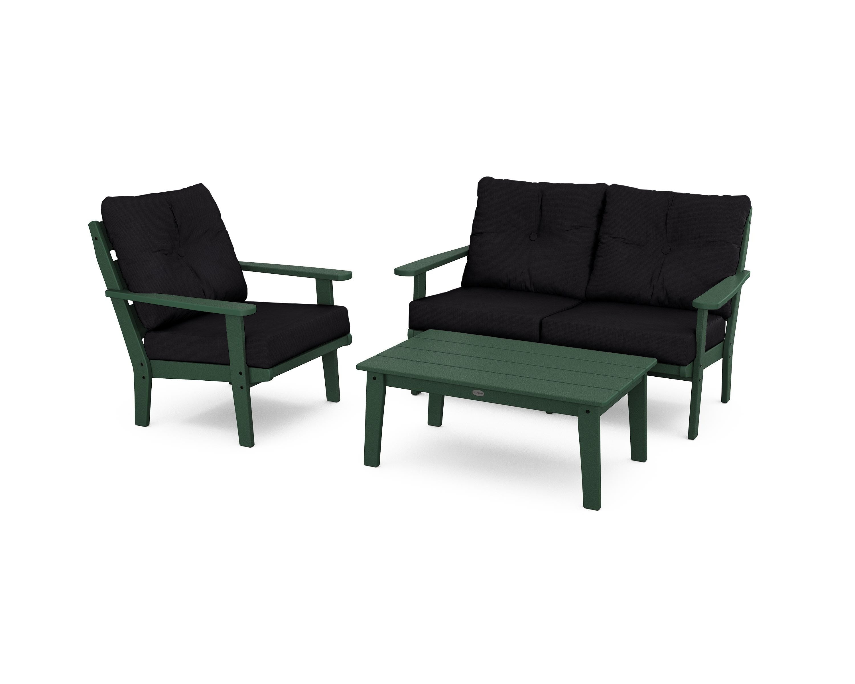 POLYWOOD® Lakeside 3-Piece Deep Seating Set in Green / Midnight Linen