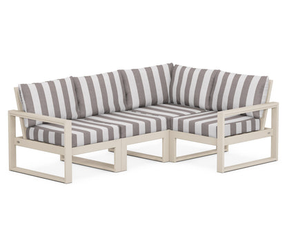 POLYWOOD® EDGE 4-Piece Modular Deep Seating Set in Sand / Cabana Stripe Grey Mist