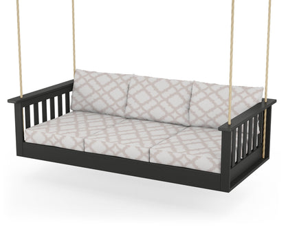 POLYWOOD® Vineyard Daybed Swing in Black / Trellis Dune Burlap