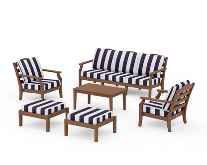 Draper James™ by  POLYWOOD® Savannah 6-Piece Lounge Sofa Set in Teak / Cabana Stripe Navy