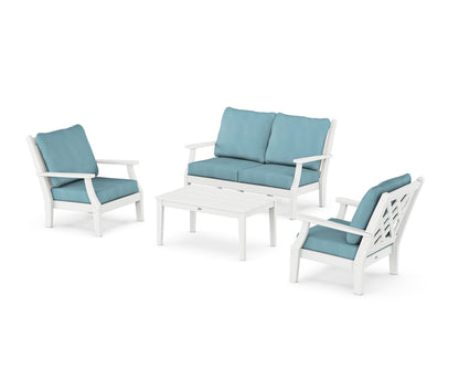Country Living Wovendale 4-Piece Deep Seating Set with Loveseat in White / Lattice Sky Blue