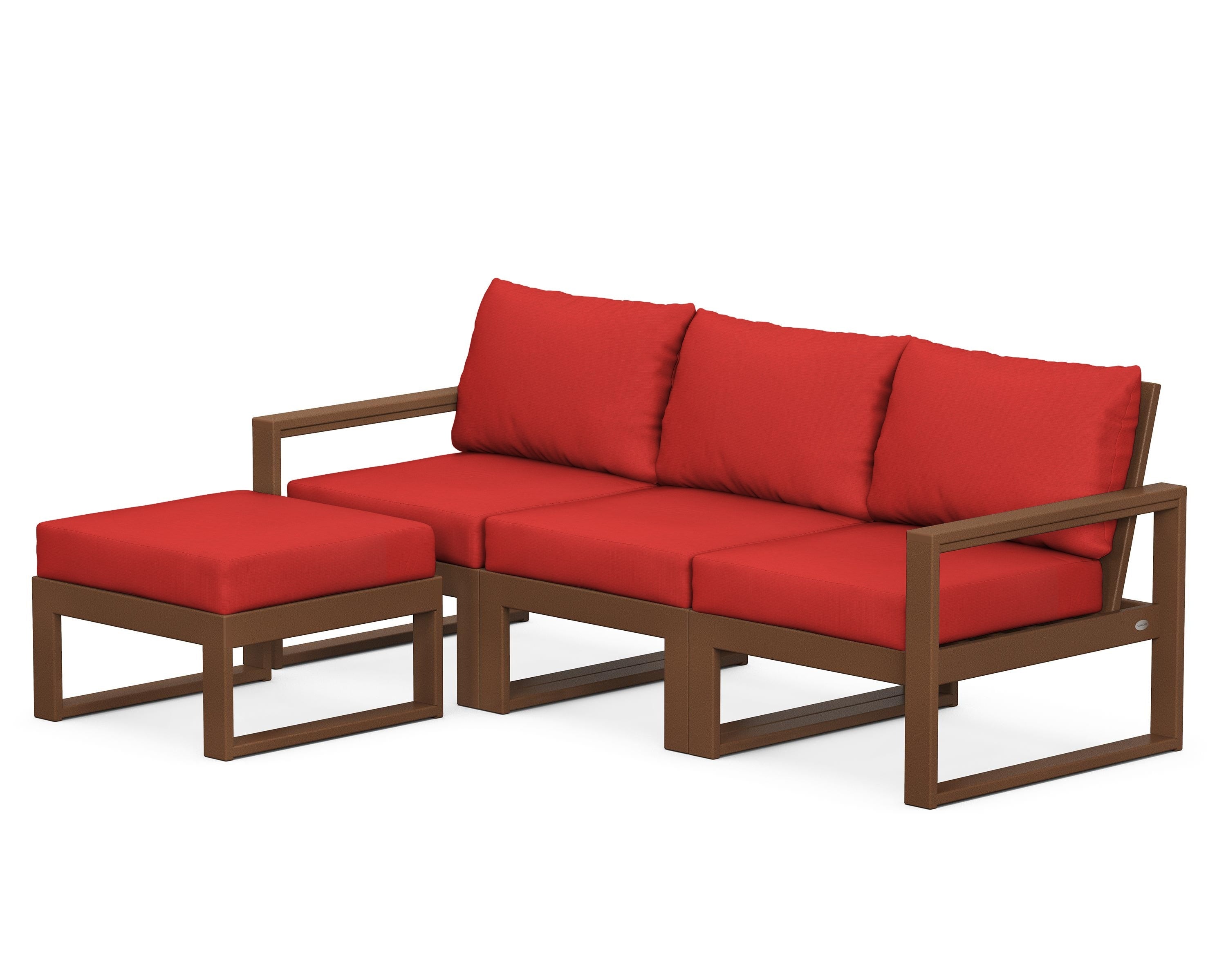 POLYWOOD® EDGE 4-Piece Modular Deep Seating Set with Ottoman in Teak / Crimson Linen