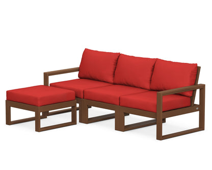 POLYWOOD® EDGE 4-Piece Modular Deep Seating Set with Ottoman in Teak / Crimson Linen