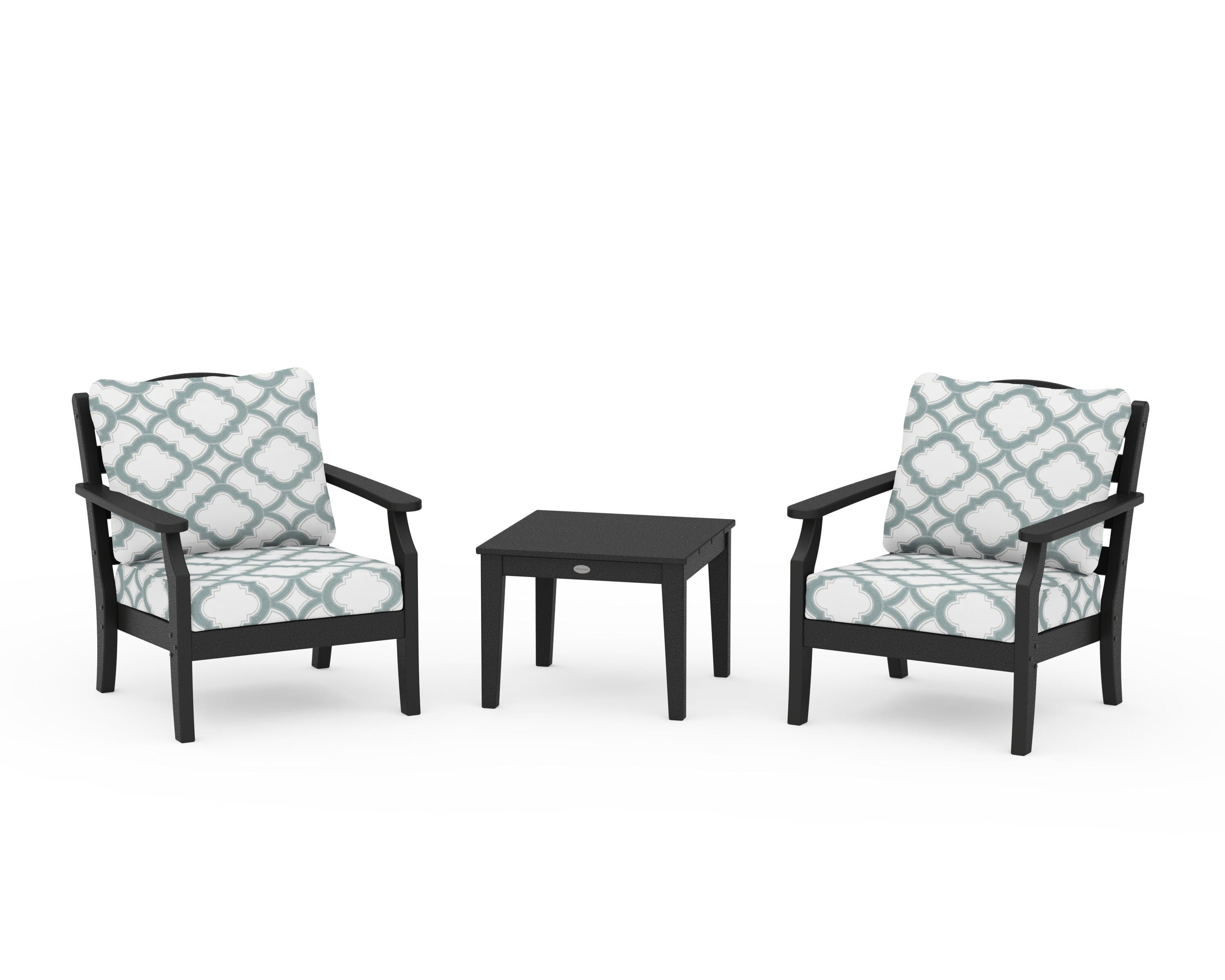 Draper James™ by  POLYWOOD® Savannah 3-Piece Deep Seating Set in Black / Trellis Glacier Spa