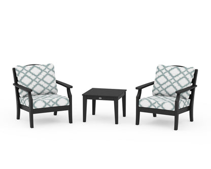 Draper James™ by  POLYWOOD® Savannah 3-Piece Deep Seating Set in Black / Trellis Glacier Spa