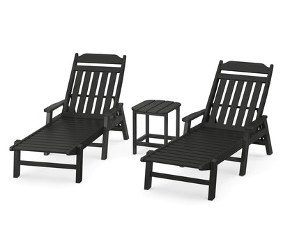 Country Living Cottage 3-Piece Chaise Set with Arms in Black