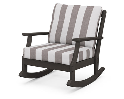 POLYWOOD® Braxton Deep Seating Rocking Chair in Vintage Coffee / Cabana Stripe Grey Mist