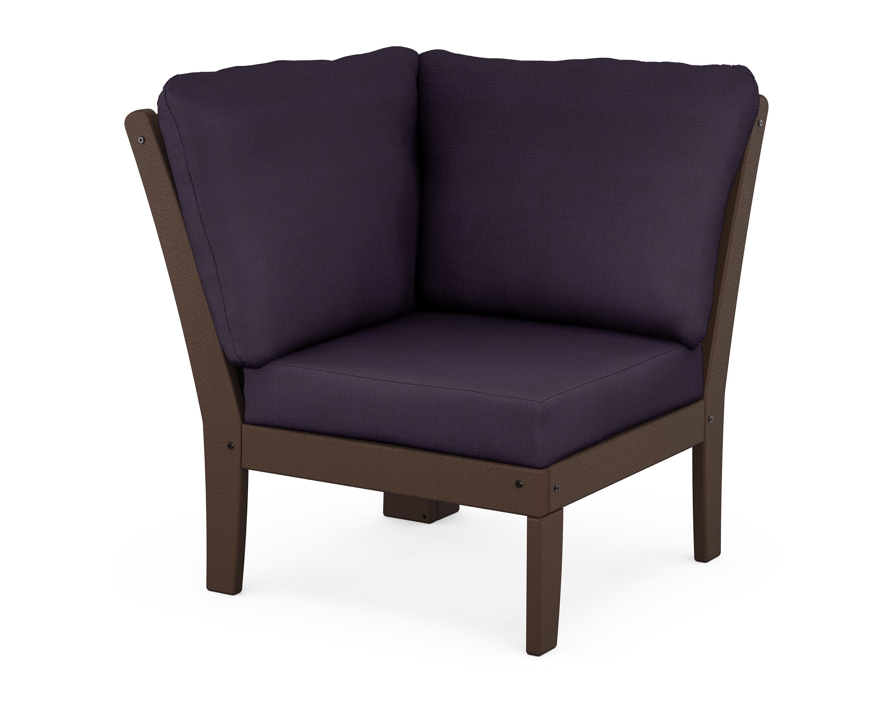 POLYWOOD® Braxton Modular Corner Chair in Mahogany / Navy Linen