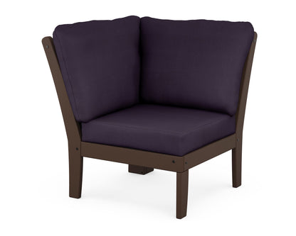 POLYWOOD® Braxton Modular Corner Chair in Mahogany / Navy Linen